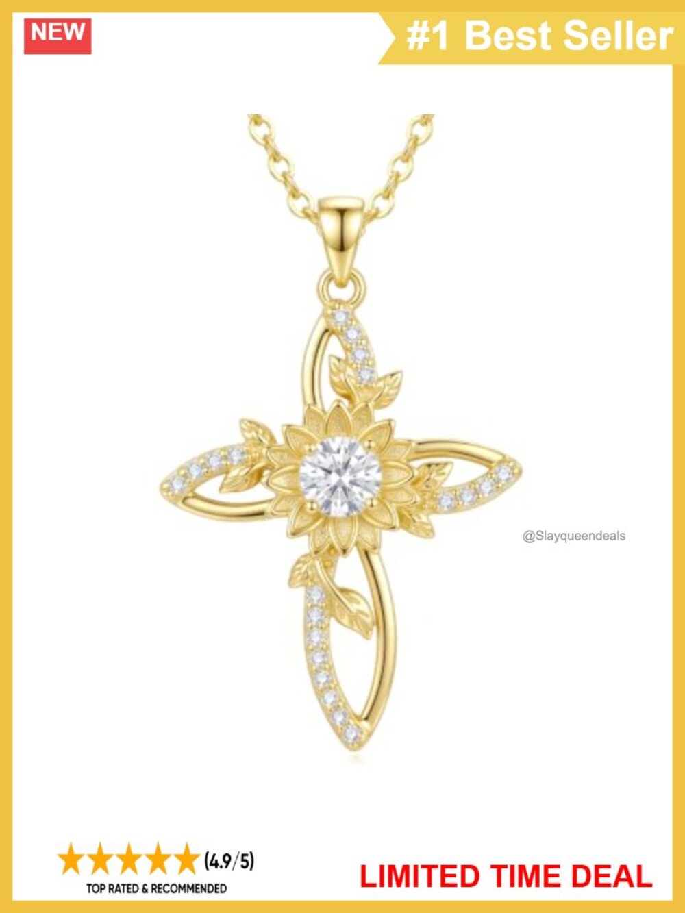 14k Gold Plated Cross Necklace Cubic Zirconia Christian Jewelry Gift